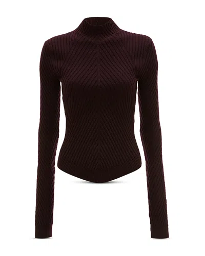 Victoria Beckham Merino Wool Ribbed Long Sleeve Top In Brown