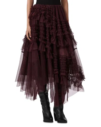 Allsaints Jen Tulle Skirt In Burgundy