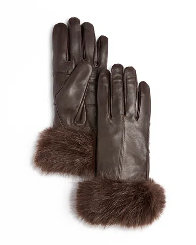 Surell Faux Fur Trim Leather Gloves In Brown