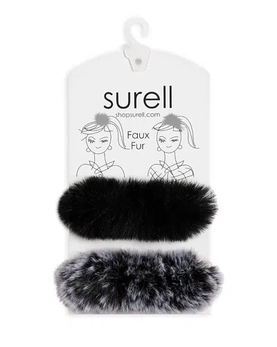Surell Faux Fur Scrunchies, Set Of 2 In Black