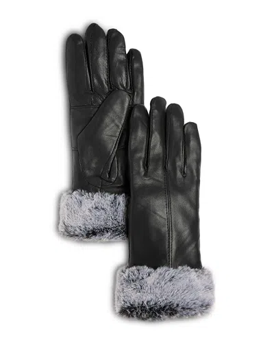 Surell Faux Fur Leather Gloves In Black