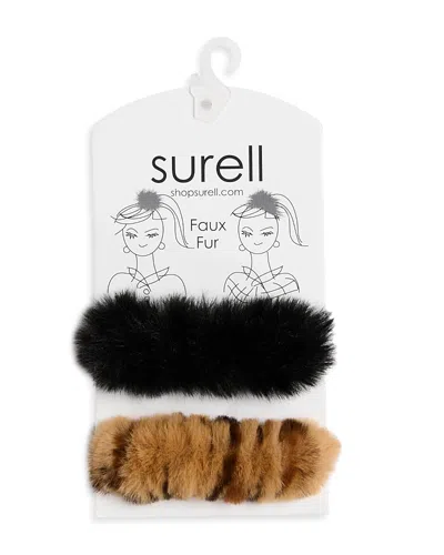 Surell Faux Fur Scrunchies, Set Of 2 In Black
