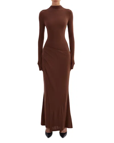 Lamarque Mock Neck Mermaid Dress In Brown