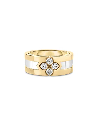 Roberto Coin Diamond Flower & Mother Of Pearl Band Ring In 18k Yellow Gold, 0.32 Tcw In Gold