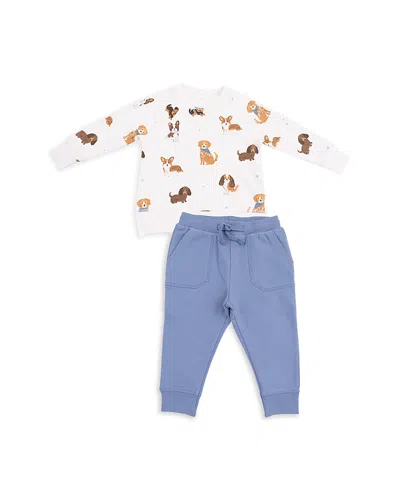 Angel Dear Unisex Best Friend Dogs French Terry Raglan Sweatshirt & Jogger Pant Set - Baby In White