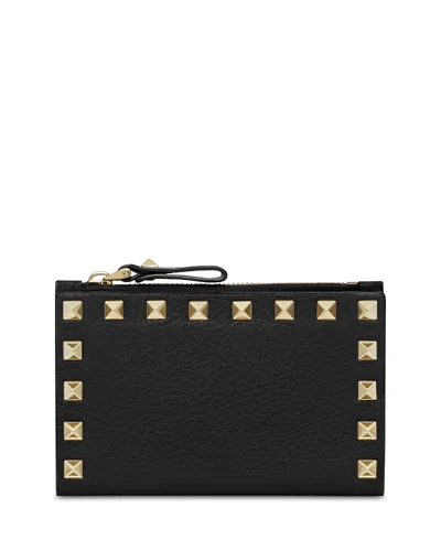 Valentino Rockstud Zip Card Case In Black
