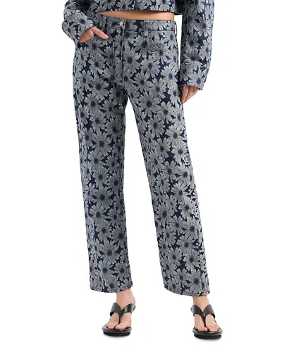 Emporio Armani Daisy Jacquard Straight Jeans In Fancy Blue In Blue