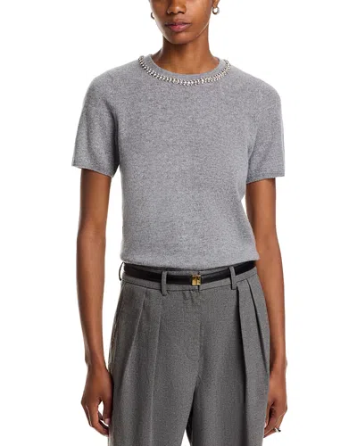 C By Bloomingdale's Cashmere Crystal Trim Short Sleeve Sweater - Exclusive In Gray