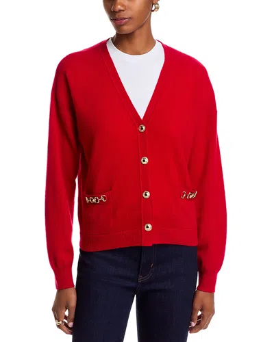 C By Bloomingdale's Cashmere Hardware Trim V Neck Cardigan - Exclusive In Red