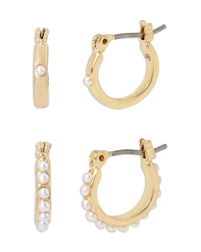 Allsaints Imitation Pearl Huggie Hoop Earrings In Gold Tone In Gold