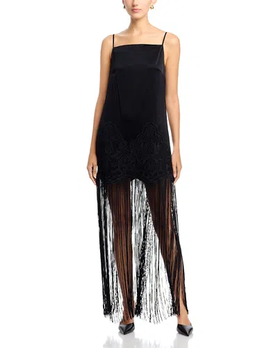 Ungaro Nino Fringe-hem Slip Maxi Dress In Black