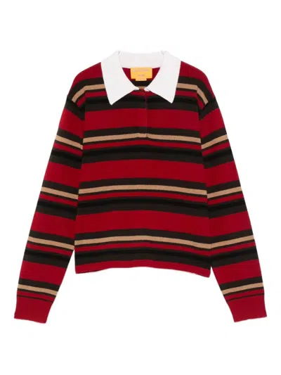 Guest In Residence Cropped Rugby Sweater With Classic Collar And Striped Pattern In Red