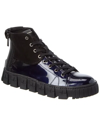 Karl Lagerfeld Side Zip Patent & Suede Sneaker Bootie In Blue
