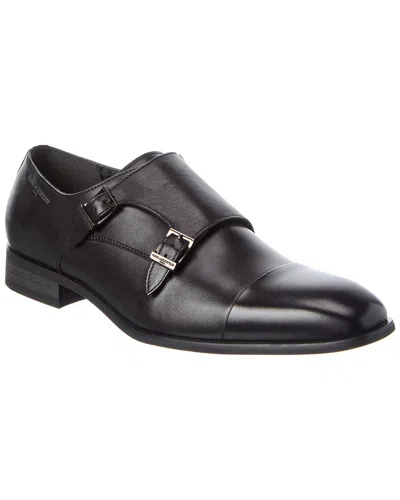 Karl Lagerfeld Double Monk Cap Toe Leather Loafer In Black