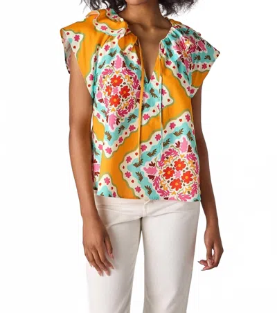 Crosby By Mollie Burch Fern Flutter Sleeves Top In Yellow In Gold