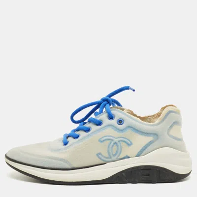 Pre-owned Chanel Blue Mesh Cc Low Top Sneakers Size 40.5