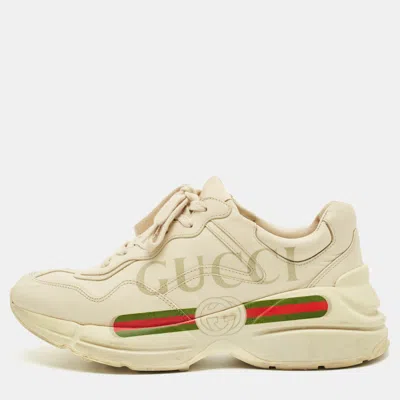 Pre-owned Gucci Cream Leather Rhyton Lace Up Sneakers Size 39.5 In White