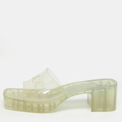Pre-owned Gucci Transparent Pvc Embossed Logo Block Heel Slide Sandals Size 38
