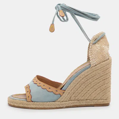 Pre-owned Louis Vuitton Multicolor Jute And Suede Wedge Espadrilles Sandals Size 39