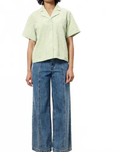 Frnch Ilea Button Front Short Sleeve Blouse In Lime In Orange