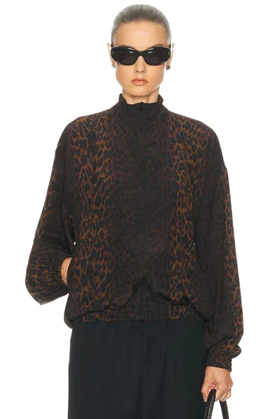 Balenciaga Crepe De Chine Full-zip Jacket With Leopard Print In Brown