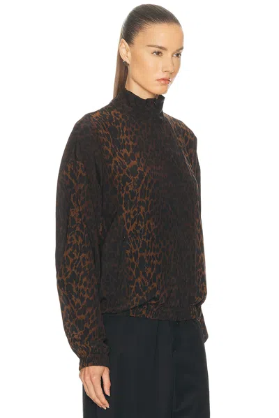 Balenciaga Crepe De Chine Full-zip Jacket With Leopard Print In Brown