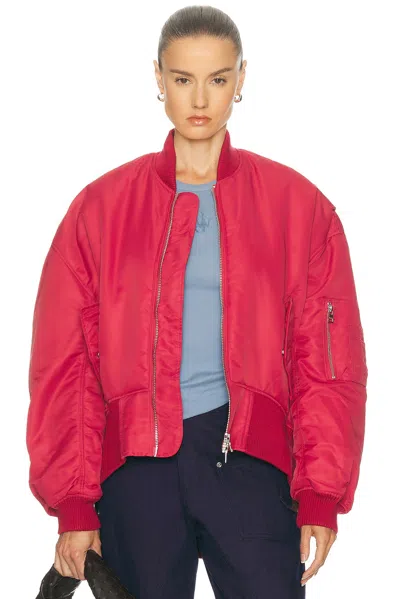Jw Anderson Oversized Curved Hem Bomber Jacket Ruby In Red