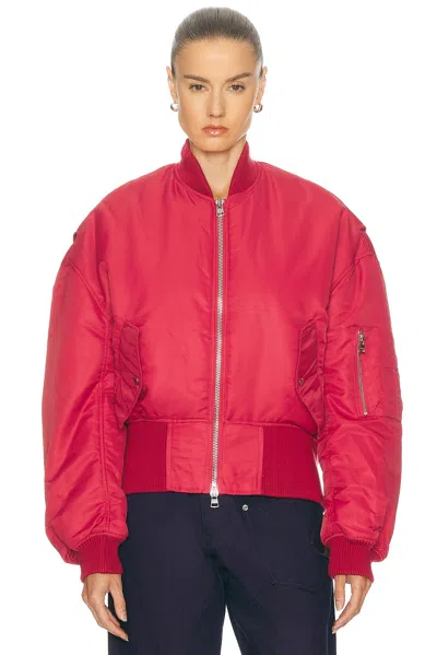 Jw Anderson Oversized Curved Hem Bomber Jacket Ruby In Red