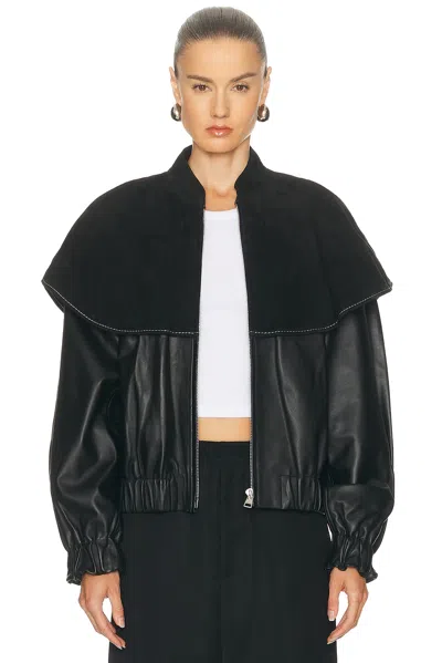 Jw Anderson Oversized-collar Leather Bomber Jacket In Black