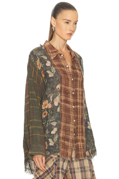 R13 Shredded Seam Drop Neck Plaid Flannel Button-up Shirt In Multi