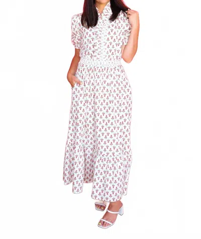 Karlie Digital Floral Ruffle Smock Maxi Dress In Ivory In White