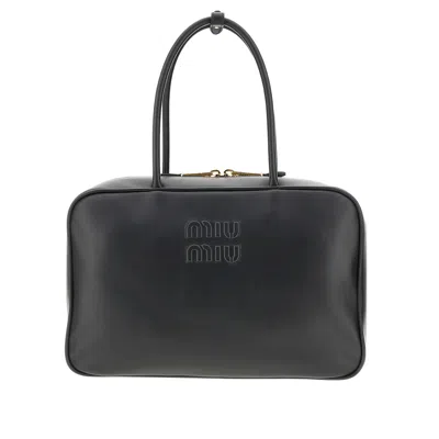Miu Miu Black Bauletto Bag Zip Embossed Logo In Multi