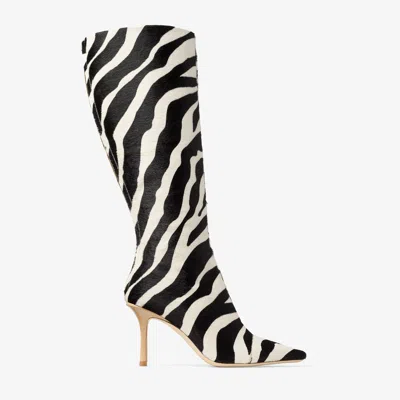 Jimmy Choo X Conner Ives Gloria 85 Zebra Print Pony Hair Knee-high Boots In Multi