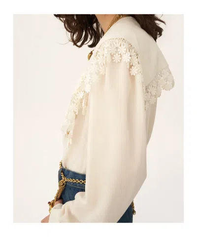 Chloé Blouse Col Oversize En Soie Jacquard Et Dentelle In White