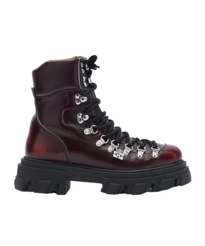 Ganni Chunky Sole Ankle Boots With Metal Eyelets In Burgundy