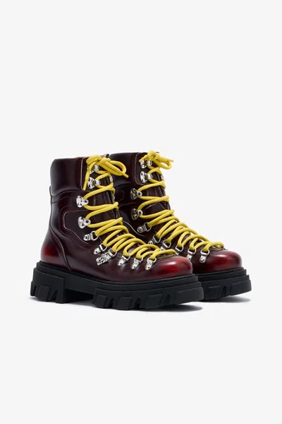 Ganni Chunky Sole Ankle Boots With Metal Eyelets In Burgundy
