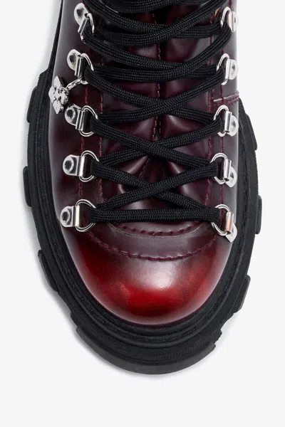 Ganni Chunky Sole Ankle Boots With Metal Eyelets In Burgundy