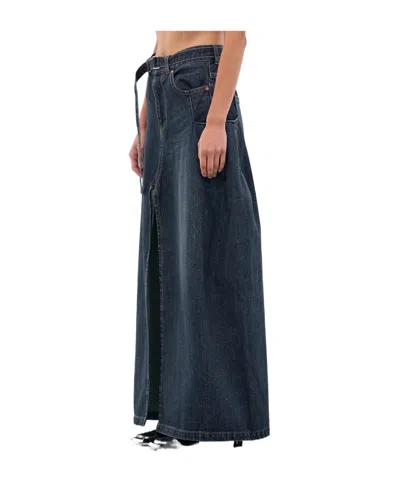 Sacai Blue Denim Deconstructed Maxi Skirt In Blue