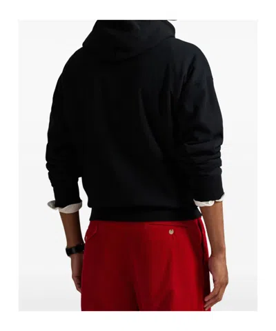 Polo Ralph Lauren Hooded Sweatshirt Featuring Bear Graphic And Ribbed Cuffs In Black