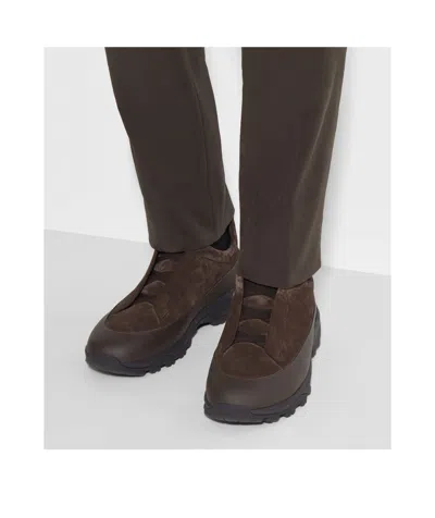 Zegna Baskets Triple Stitch Monte En Veau Velours Marron In Brown