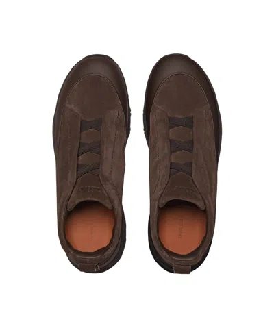 Zegna Baskets Triple Stitch Monte En Veau Velours Marron In Brown