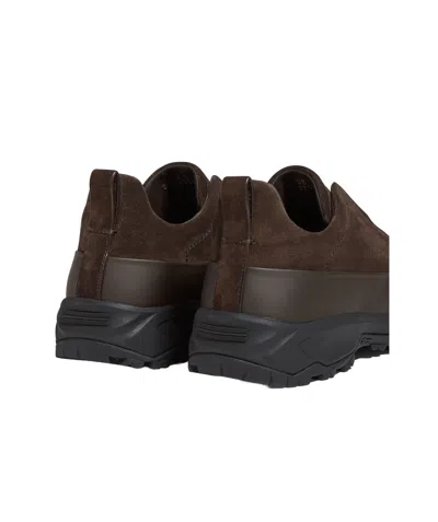 Zegna Baskets Triple Stitch Monte En Veau Velours Marron In Brown