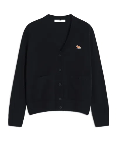 Maison Kitsuné Classic V-neck Cardigan With Button-down Front And Embroidered Logo In Black