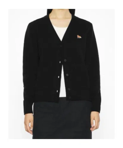 Maison Kitsuné Classic V-neck Cardigan With Button-down Front And Embroidered Logo In Black