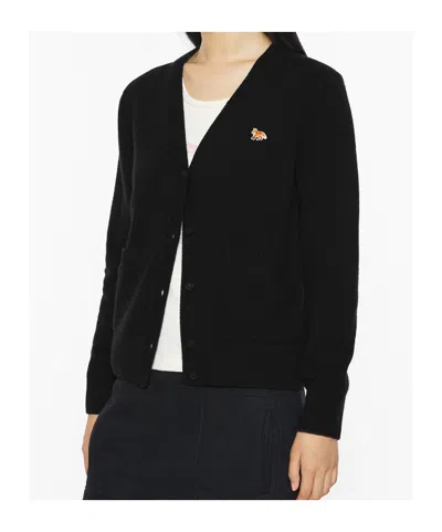 Maison Kitsuné Classic V-neck Cardigan With Button-down Front And Embroidered Logo In Black