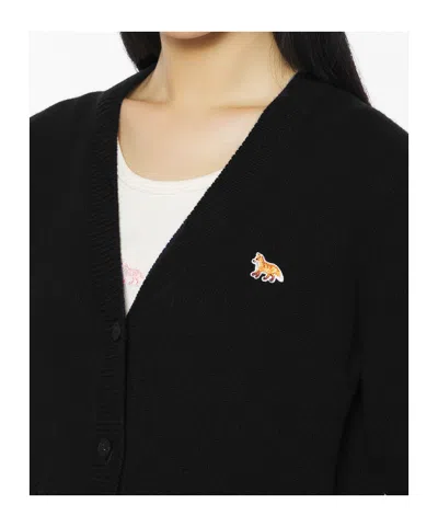 Maison Kitsuné Classic V-neck Cardigan With Button-down Front And Embroidered Logo In Black