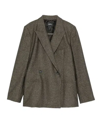 Apc Buttoned Double-breasted Jacket In Brown