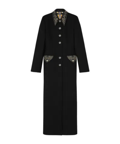 Versace Felted Studded Longline Coat In Black