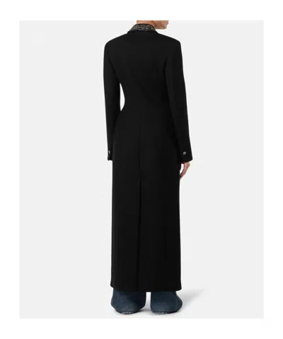 Versace Felted Studded Longline Coat In Black