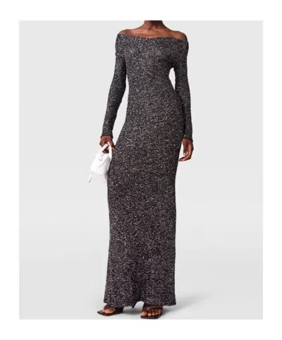 Stella Mccartney Off-the-shoulder Sequined Recycled Knitted Gown In Black
